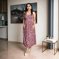 Paisley Whispers Handblock Noodle Strap Cotton Dress