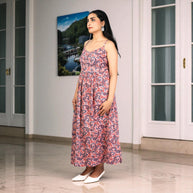 Paisley Whispers Handblock Noodle Strap Cotton Dress
