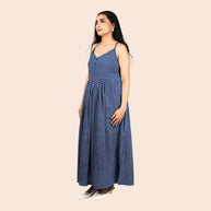 Indigo Dot Handblock Cotton Noodles Strap Dress