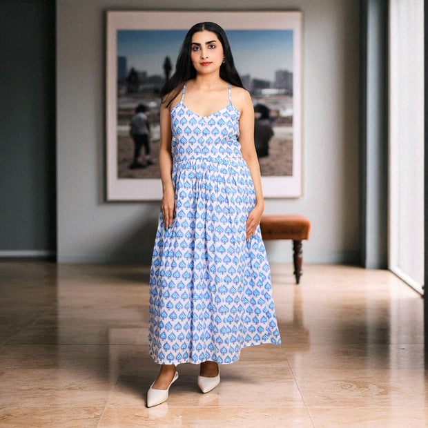 Betel Breeze Handblock Noodles Strap Cotton Dress