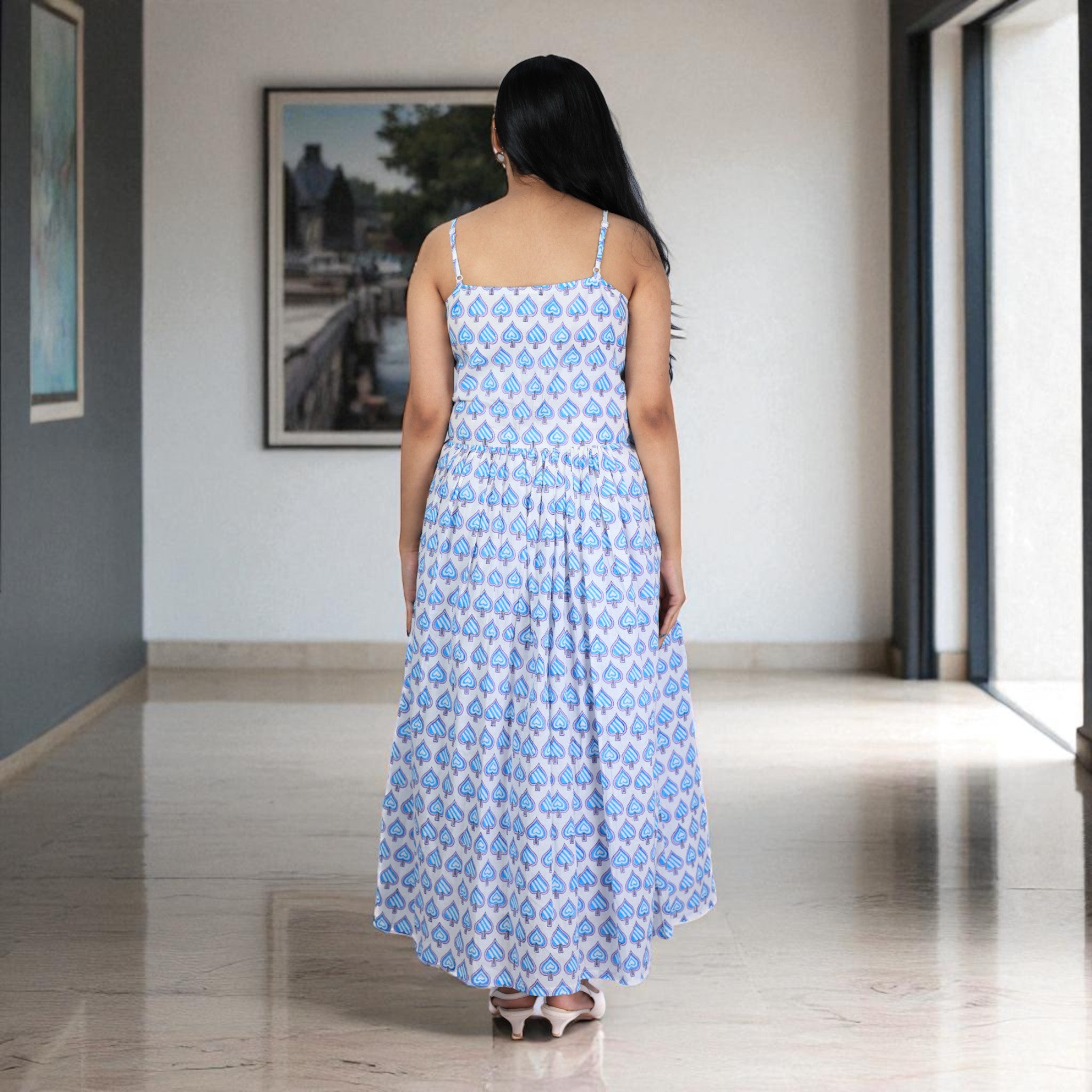 Betel Breeze Handblock Noodles Strap Cotton Dress
