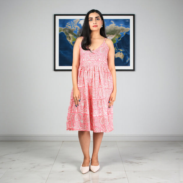PinkPaisley Smocking Handblock Cotton Strap Dress