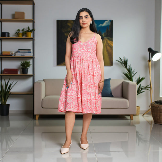 PinkPaisley Smocking Handblock Cotton Strap Dress