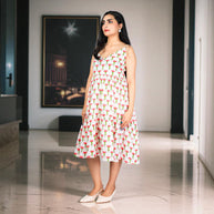 PetalWhisper Smocking Handblock Cotton Strap Dress