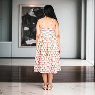 PetalWhisper Smocking Handblock Cotton Strap Dress