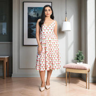PetalWhisper Smocking Handblock Cotton Strap Dress