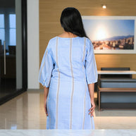Coastal Lines Handblock Cotton Shift Dress