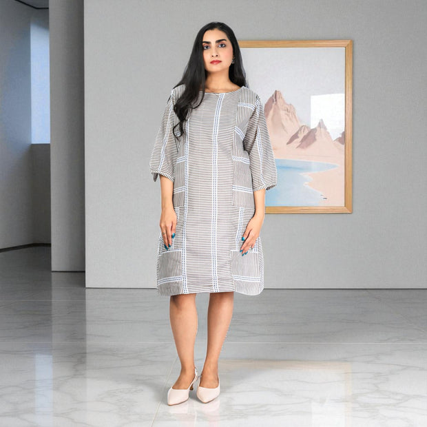 GreyWave Handblock Cotton Shift Dress