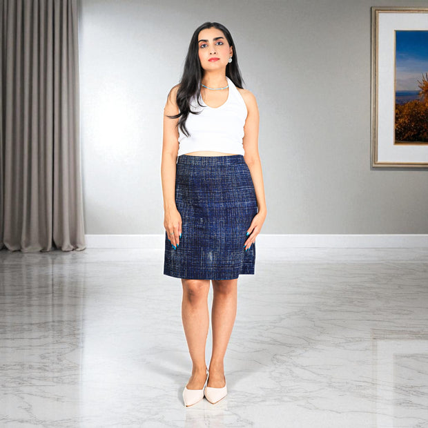 Hand Block Print Denim Pattern Skirt