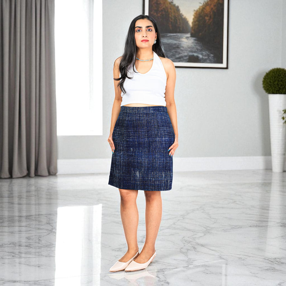 Hand Block Print Denim Pattern Skirt