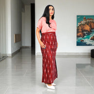 Maroon White Handwoven Cotton Long Skirt
