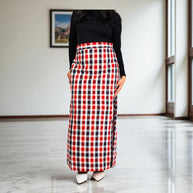 White Red Check Handwoven Cotton Long Skirt