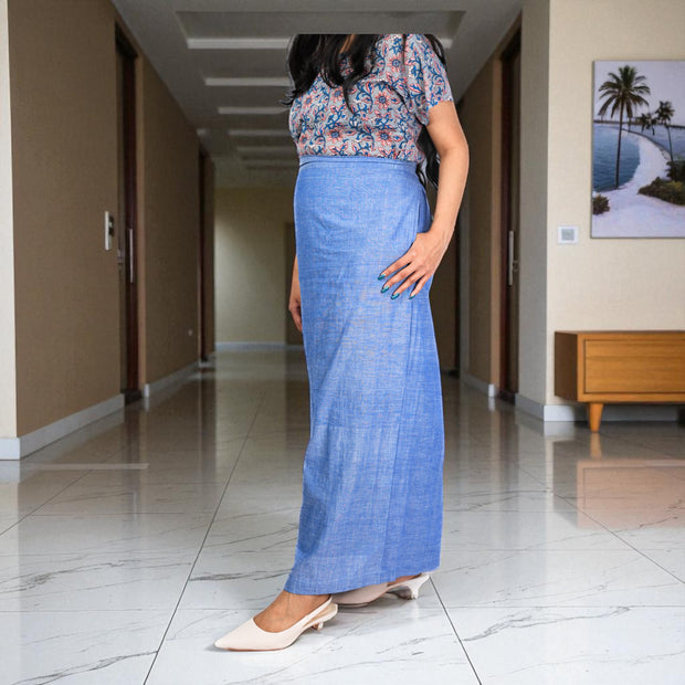 Sky Handwoven Cotton Long Skirt