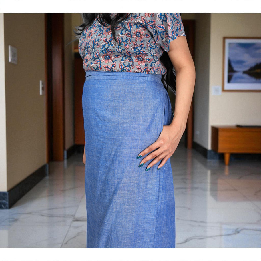 Sky Handwoven Cotton Long Skirt