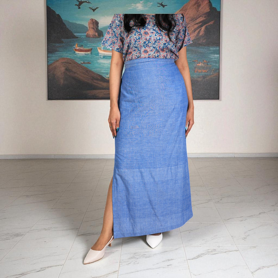 Sky Handwoven Cotton Long Skirt