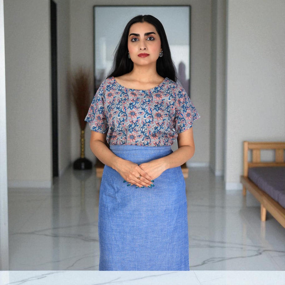 Sky Handwoven Cotton Long Skirt