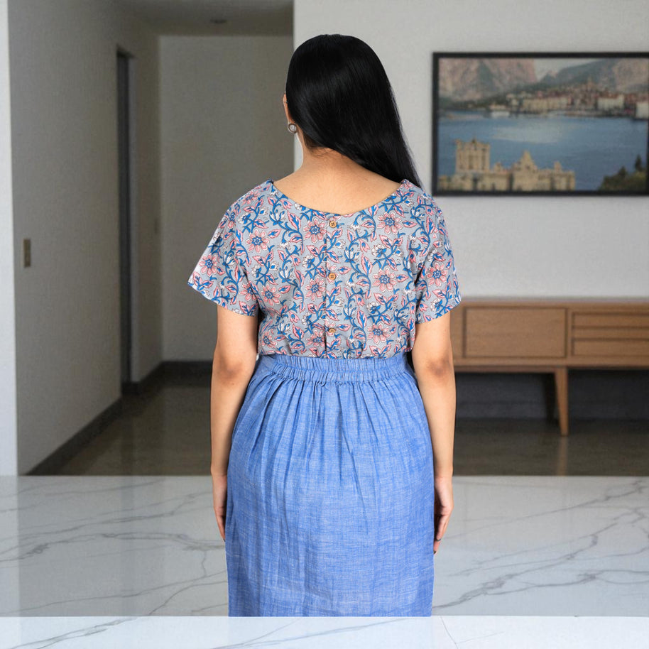 Sky Handwoven Cotton Long Skirt