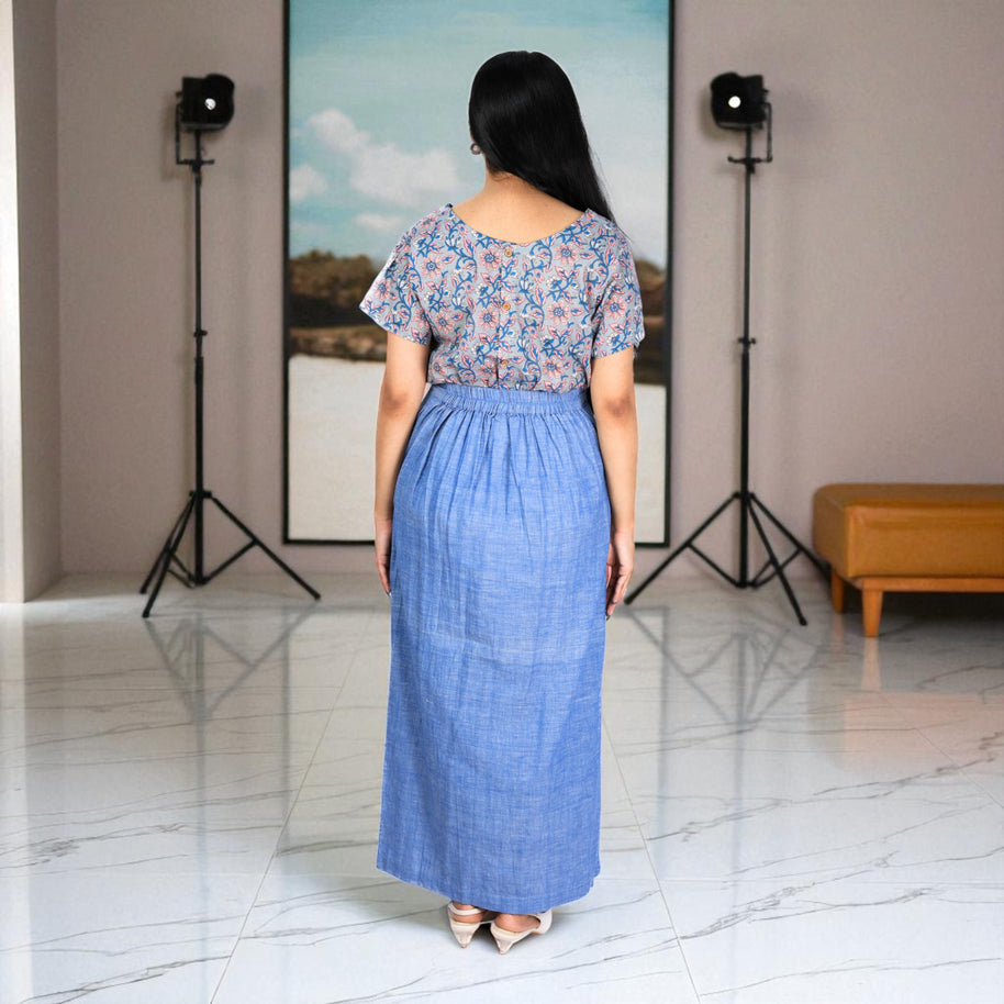 Sky Handwoven Cotton Long Skirt