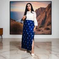 Blue White Handwoven Cotton Long Skirt