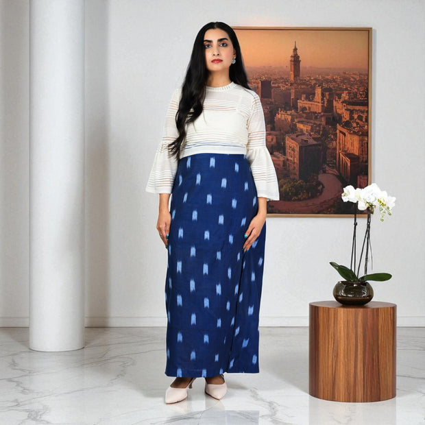 Blue White Handwoven Cotton Long Skirt