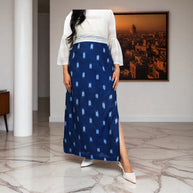Blue White Handwoven Cotton Long Skirt