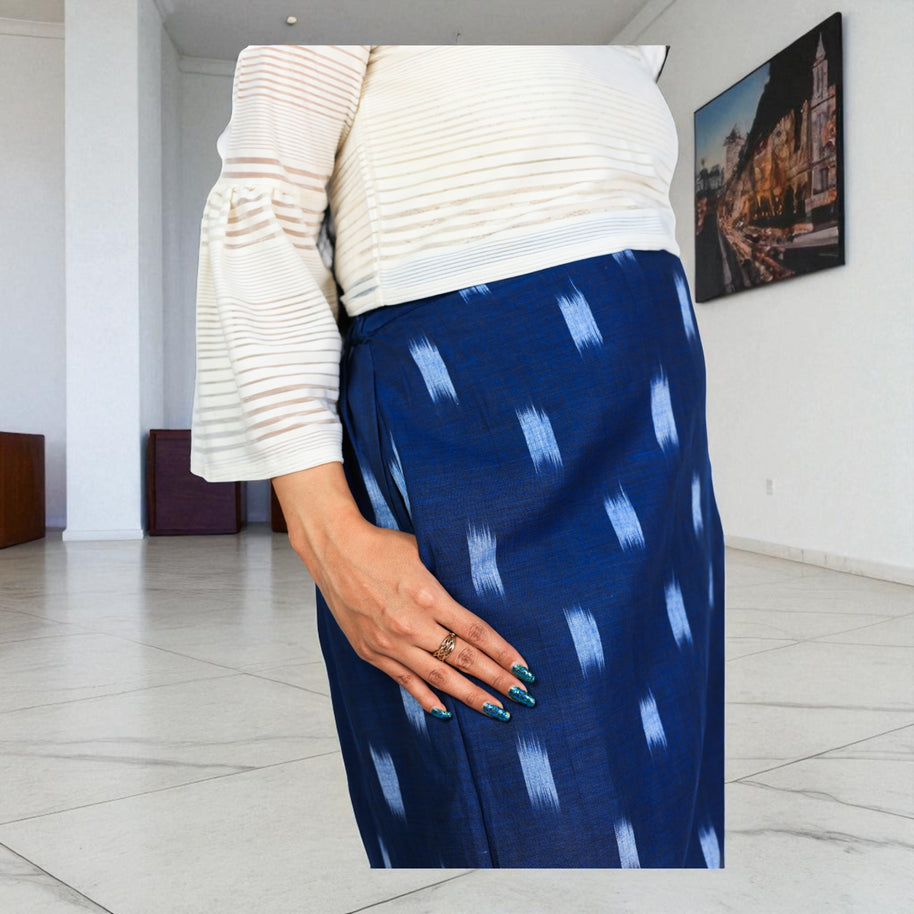 Blue White Handwoven Cotton Long Skirt