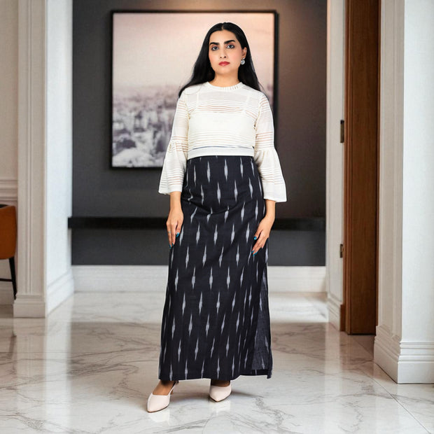Black White Handwoven Cotton Long Skirt