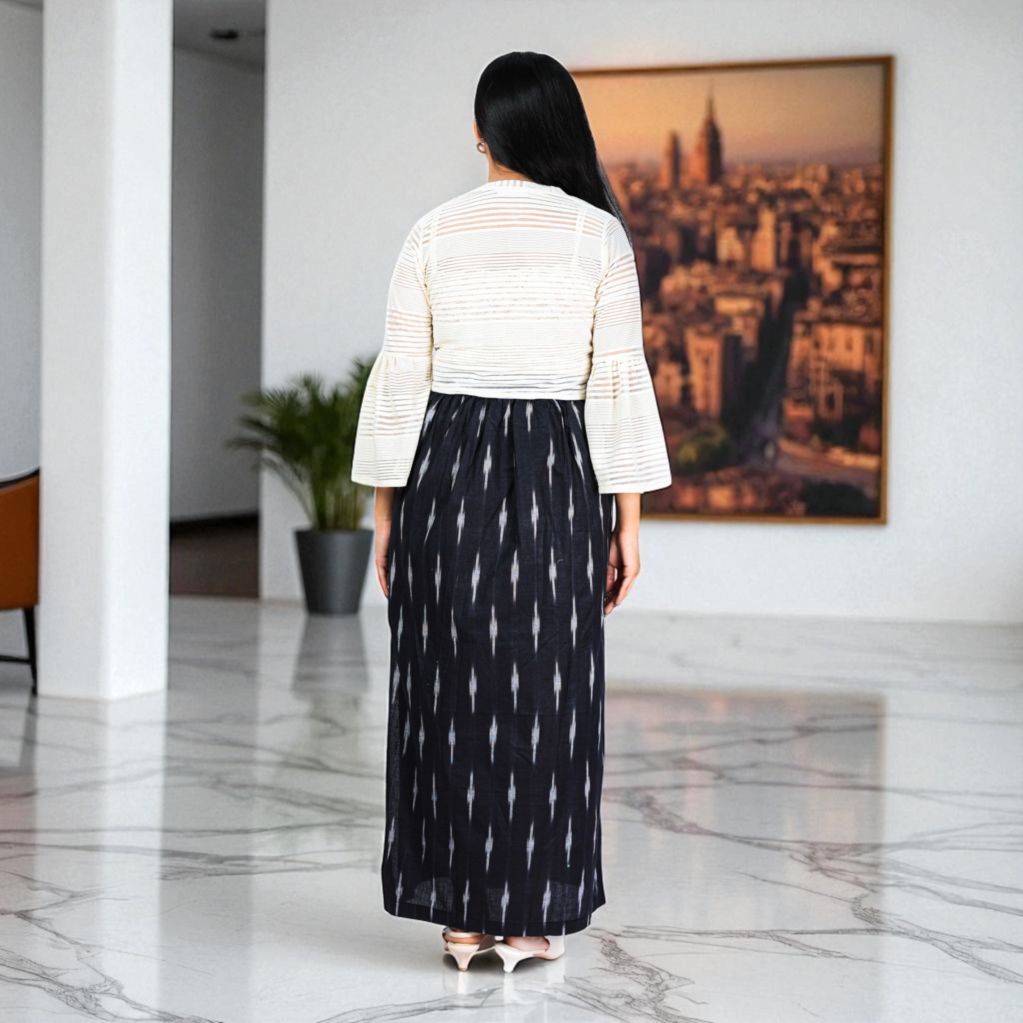 Black White Handwoven Cotton Long Skirt