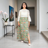 Olive Green Floral Hand Block Print Long Skirt