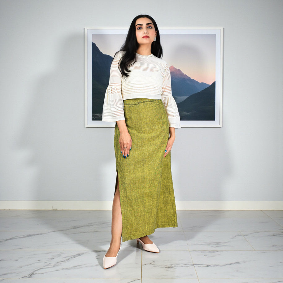 Green Handwoven Cotton Long Skirt