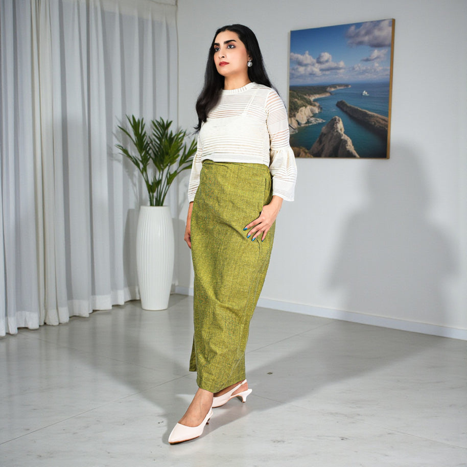 Green Handwoven Cotton Long Skirt