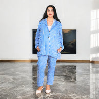 HAND BLOCK PRINT SKY BLUE STRIPE BLAZER