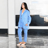 HAND BLOCK PRINT SKY BLUE STRIPE BLAZER