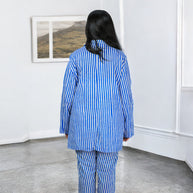 HAND BLOCK PRINT SKY BLUE STRIPE BLAZER