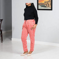 Hand Block Print Cotton Red & White Stripe Pants