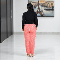 Hand Block Print Cotton Red & White Stripe Pants