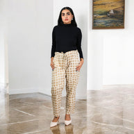 Hand Block Print Cotton Warm Tan Brown Check Pants