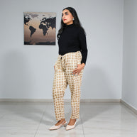 Hand Block Print Cotton Warm Tan Brown Check Pants