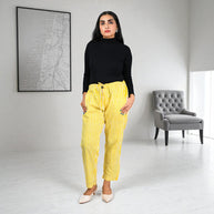 Hand Block Print Cotton Yellow & White Stripe Pants
