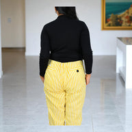Hand Block Print Cotton Yellow & White Stripe Pants