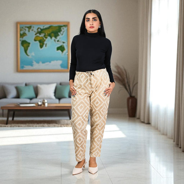 Hand Block Print Cotton Warm Tan Brown Pattern Pants