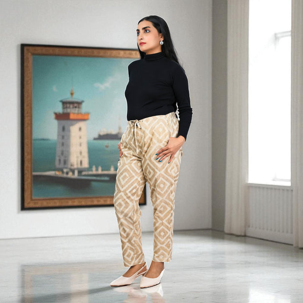 Hand Block Print Cotton Warm Tan Brown Pattern Pants