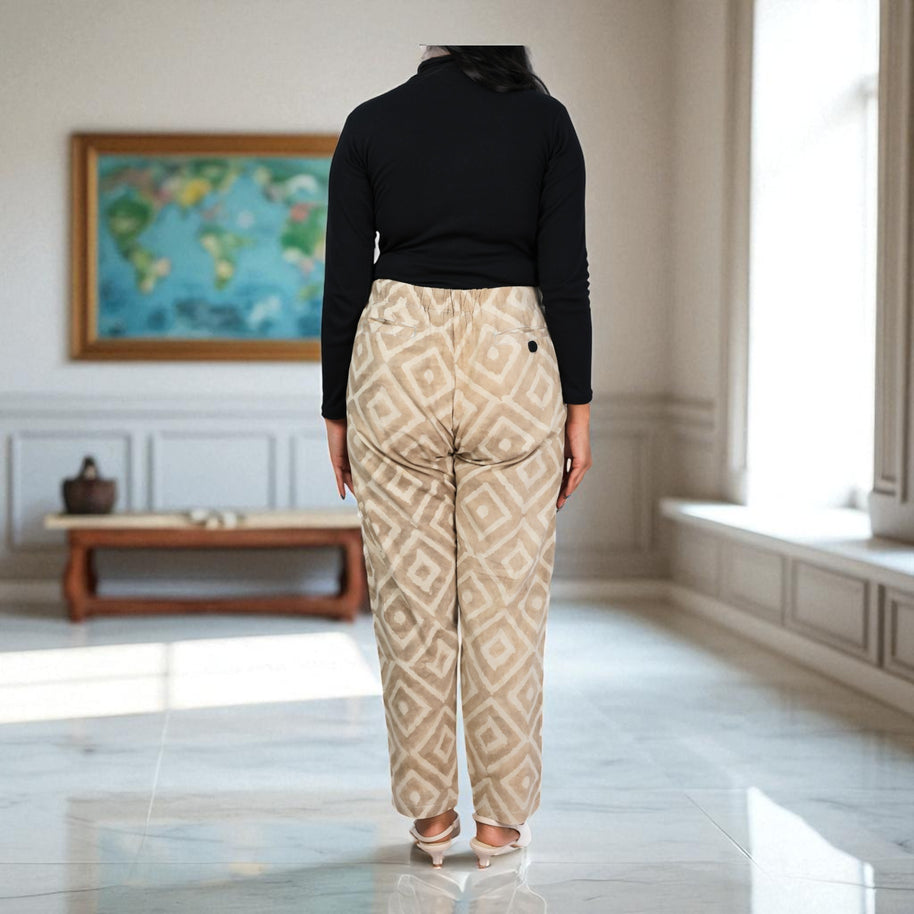 Hand Block Print Cotton Warm Tan Brown Pattern Pants