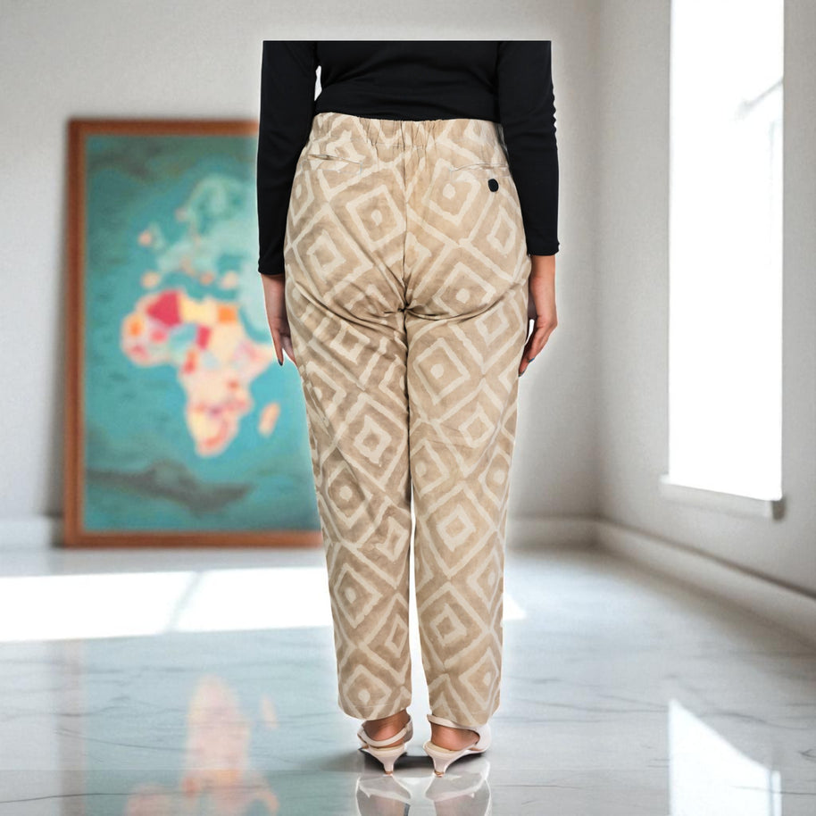 Hand Block Print Cotton Warm Tan Brown Pattern Pants