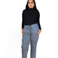 Hand Block Print Cotton Navy Blue & White Stripe Pants
