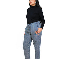 Hand Block Print Cotton Navy Blue & White Stripe Pants