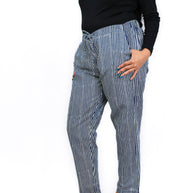Hand Block Print Cotton Navy Blue & White Stripe Pants