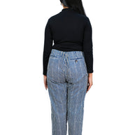 Hand Block Print Cotton Navy Blue & White Stripe Pants