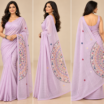 Light Pink Embroidered Kota Semi Silk Saree
