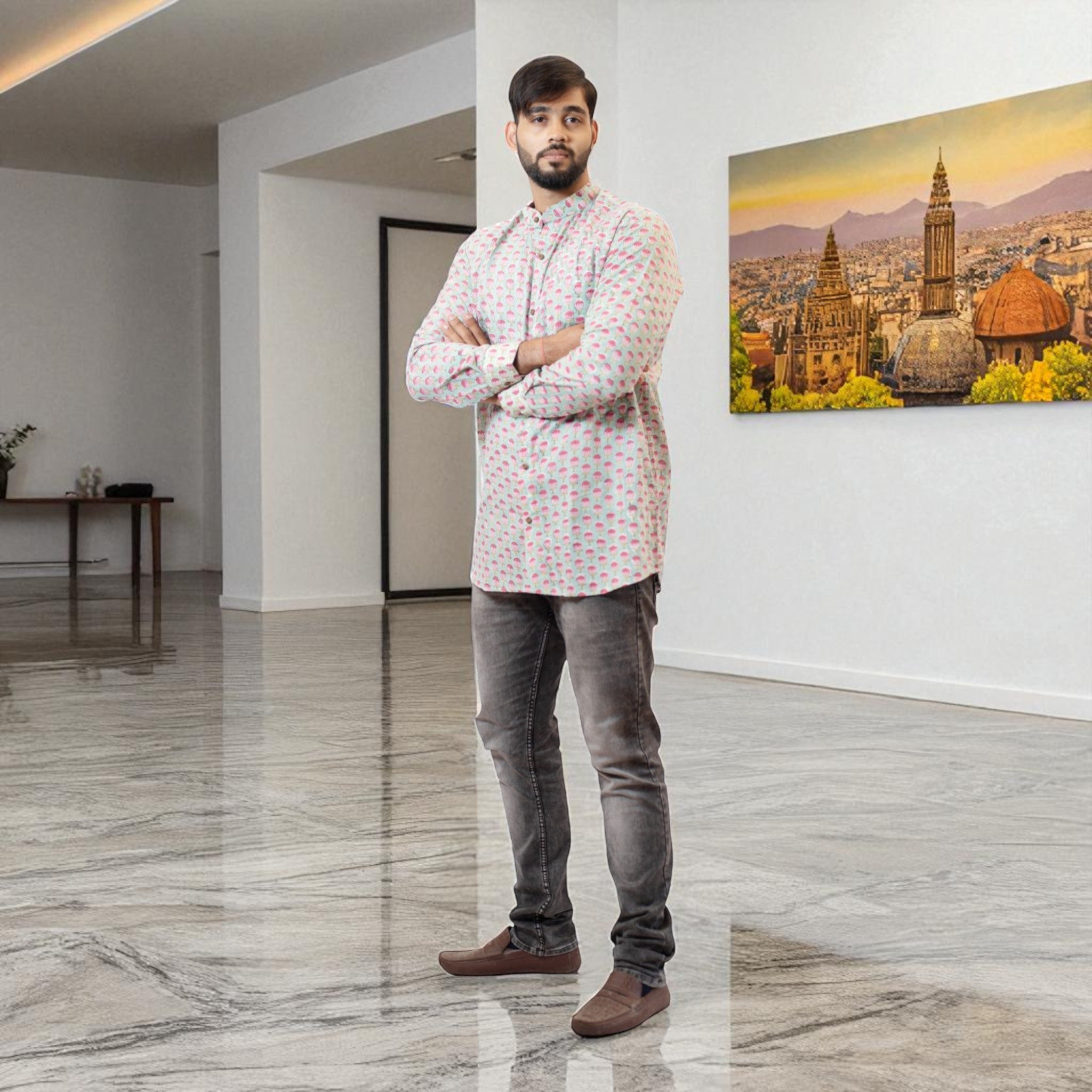 LotusEase Handblock Cotton Short Kurta